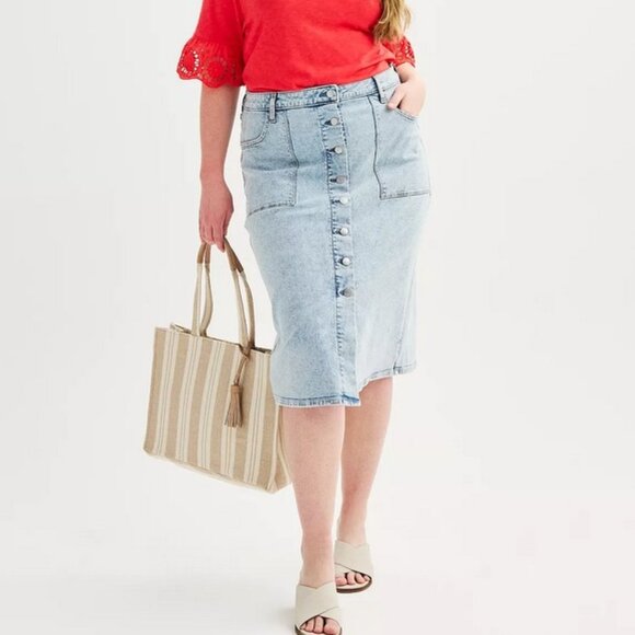 Sonoma Button Fly Midi Denim Jean Skirt 22W - Picture 3 of 11